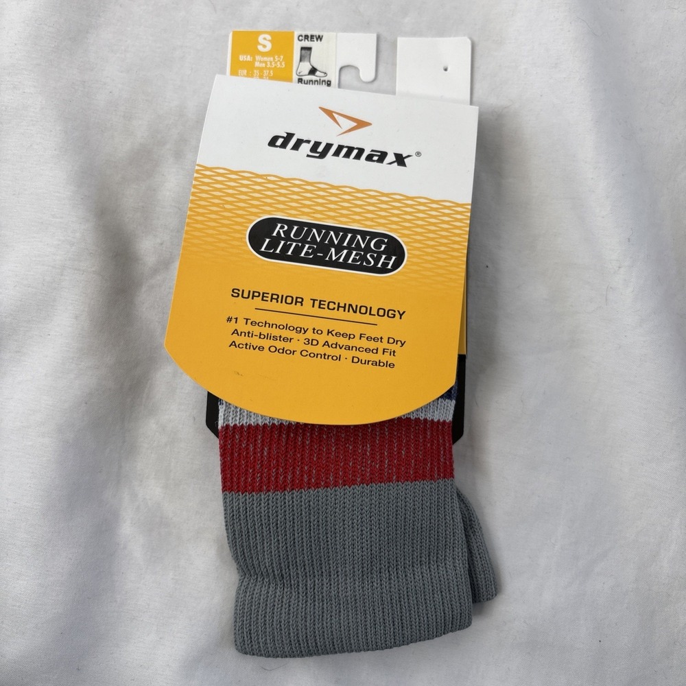 Drymax Running LiteMesh Small Crew Dark Grey Striped Socks Woman 5-7 Men 3.5-5.5